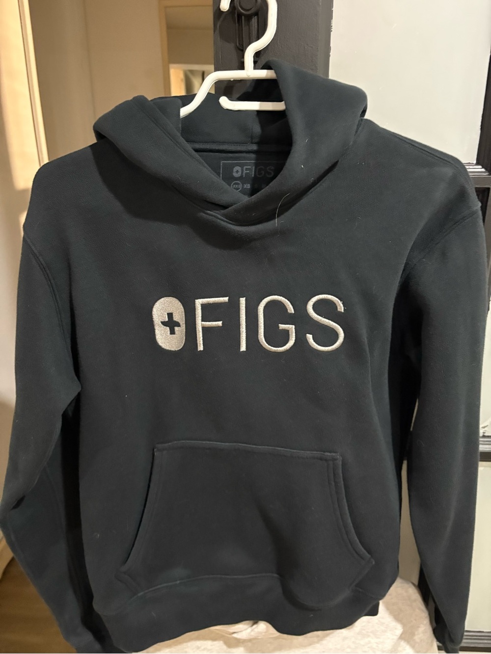 Figs Black Pullover Hoodie with Embroidered White Logo